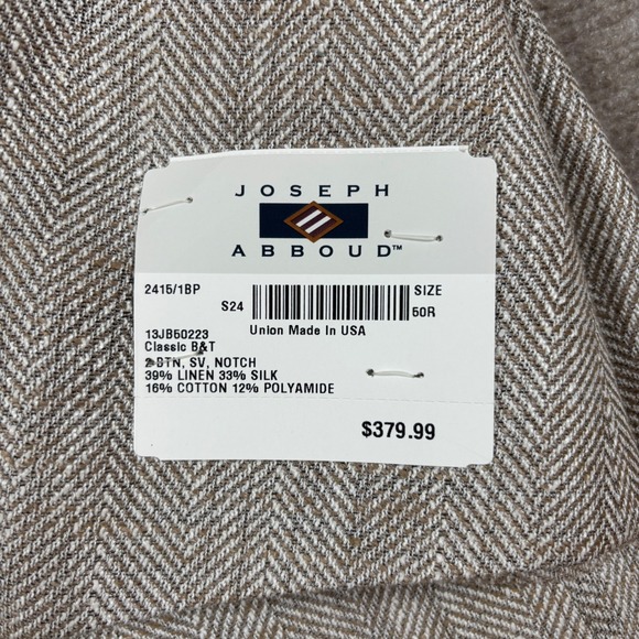 Joseph Abboud Beige Herringbone Linen Silk Blend Jacket Men's Sz 50R NWT - Picture 2 of 9